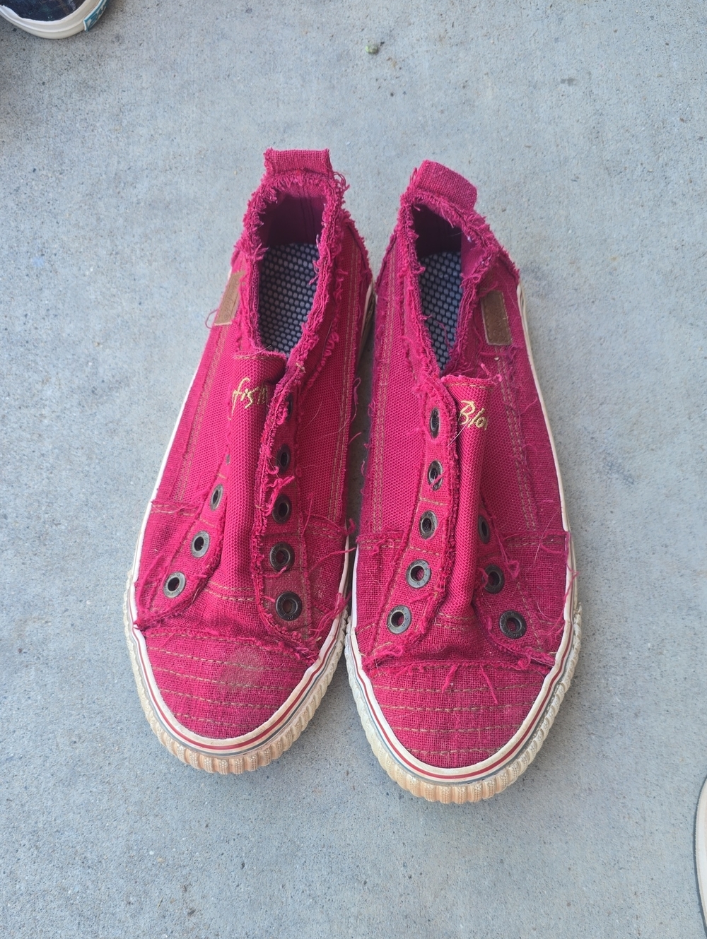 Frayed Canvas Slip-On Sneakers in Deep Berry
